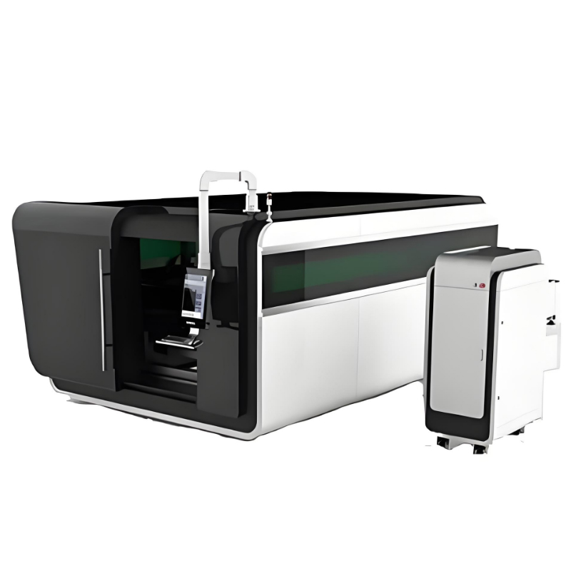 Laser cutting machine with exchange table and cover