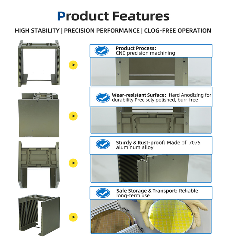 8 Inch 25 Slot A48-R0 Metal Wafer Cassette(6.35 mm Slot Pitch)
