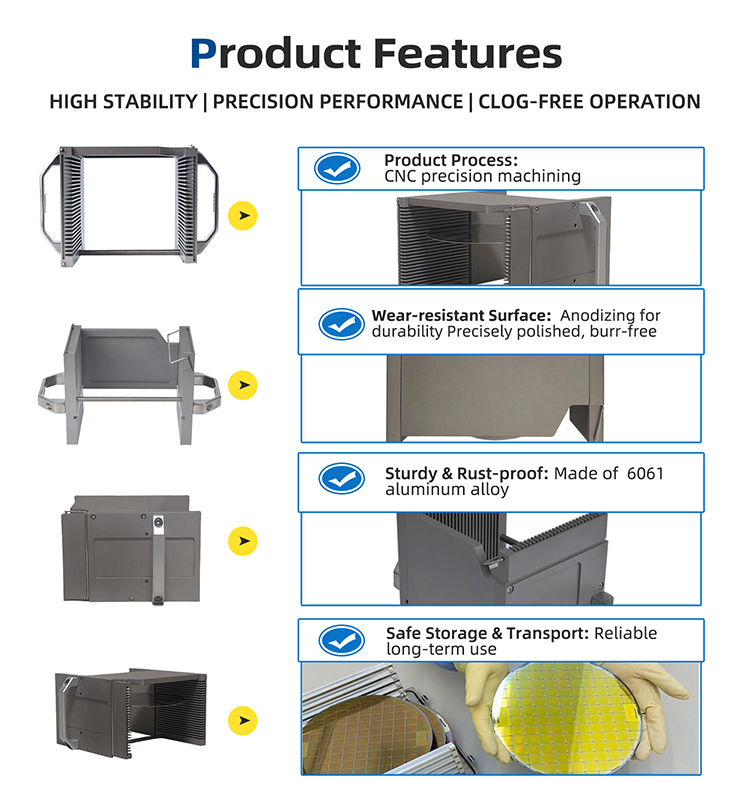 8 Inch 25 Slot H08-R0 Metal Wafer Cassette(4.76 mm Slot Pitch)