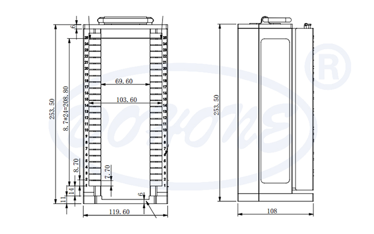 4 Inch 25 Slot H04-R1 Metal Wafer Cassette (8.7 mm Slot Pitch)