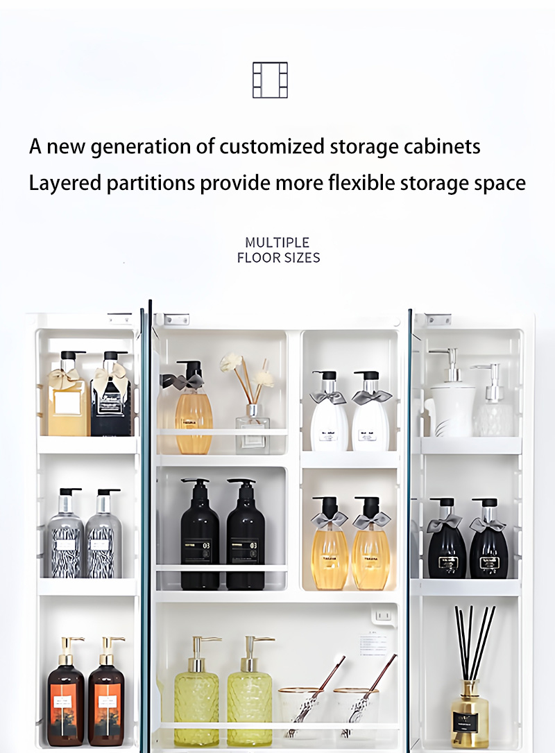 Adjustable Light Ample Storage Grille Bathroom Cabinet with Smart LED Mirror