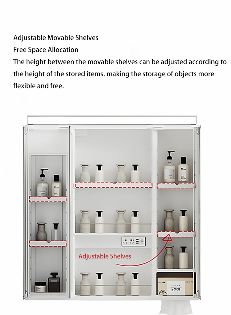 Adjustable Light Ample Storage Grille Bathroom Cabinet with Smart LED Mirror