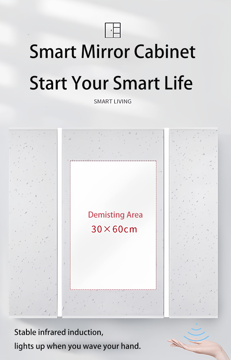 Adjustable Light Ample Storage Grille Bathroom Cabinet with Smart LED Mirror