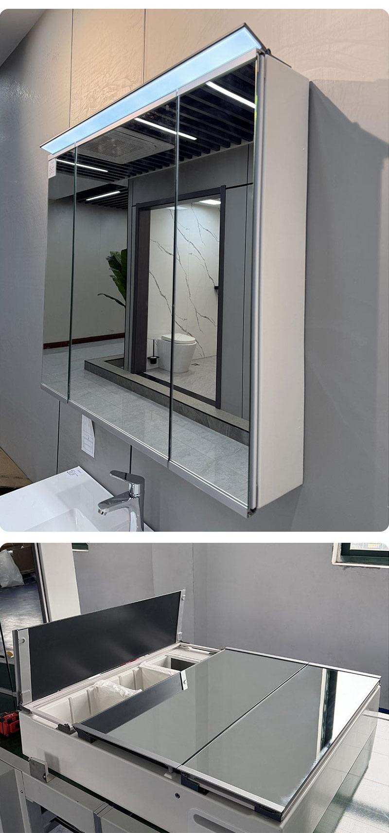 Adjustable Light Ample Storage Grille Bathroom Cabinet with Smart LED Mirror