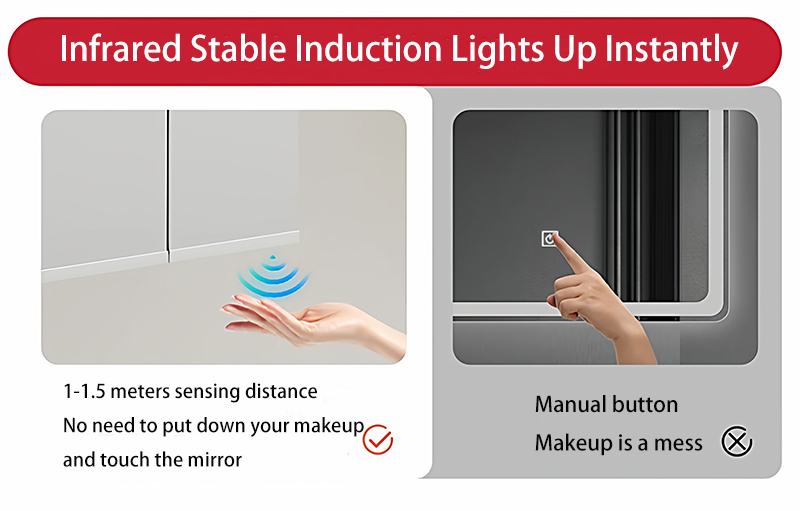 Adjustable Light Ample Storage Grille Bathroom Cabinet with Smart LED Mirror