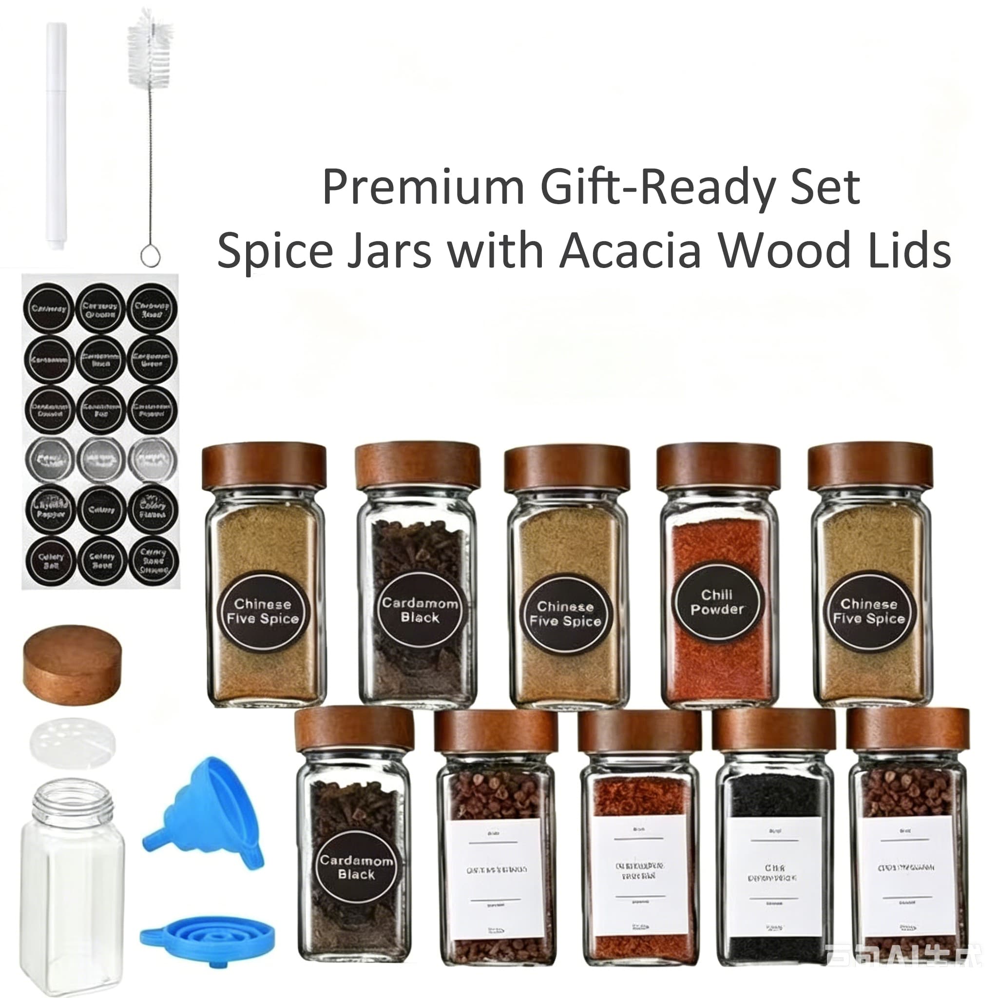 120ml High-Clarity Glass Spice Jars with Acacia Wood Lids