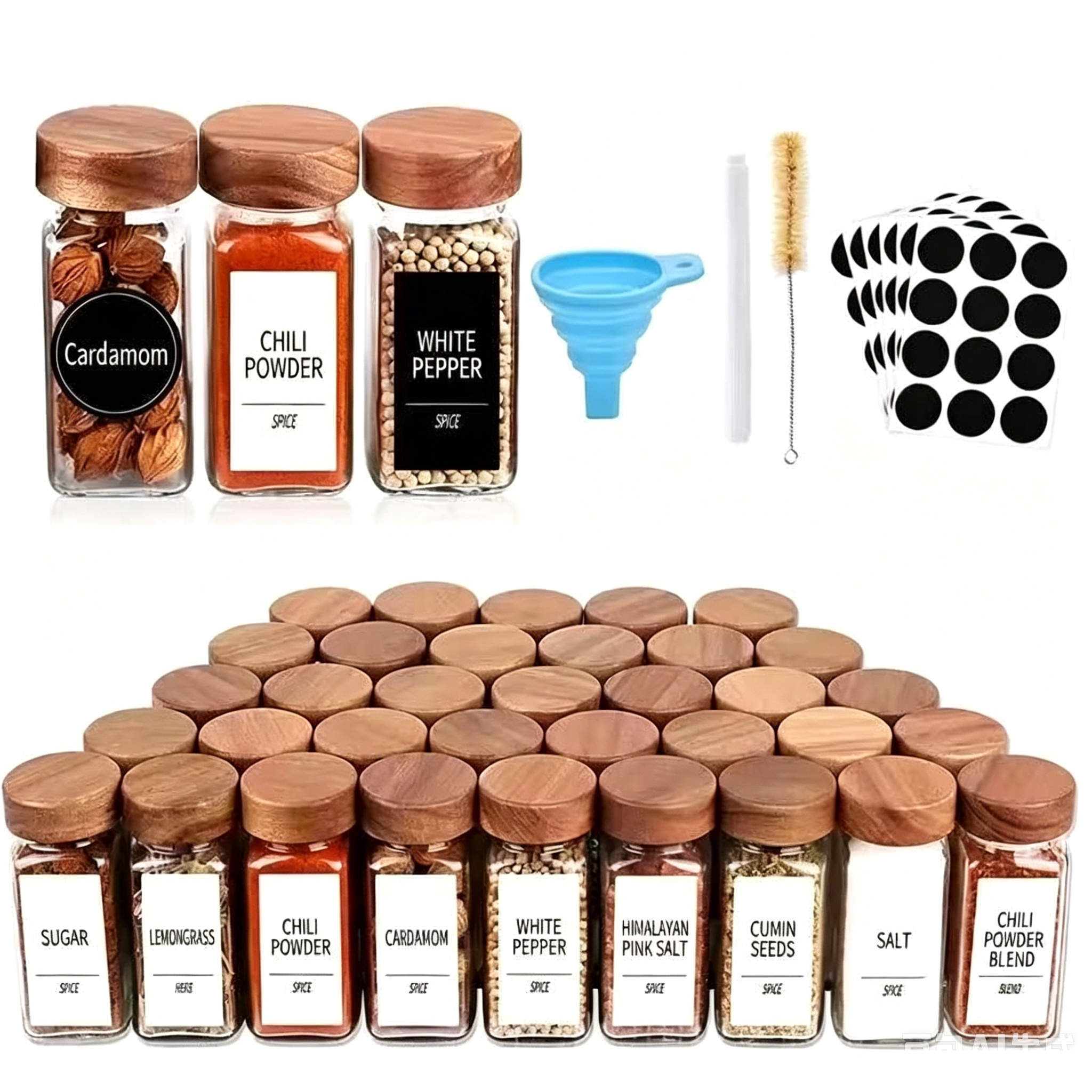 120ml High-Clarity Glass Spice Jars with Acacia Wood Lids