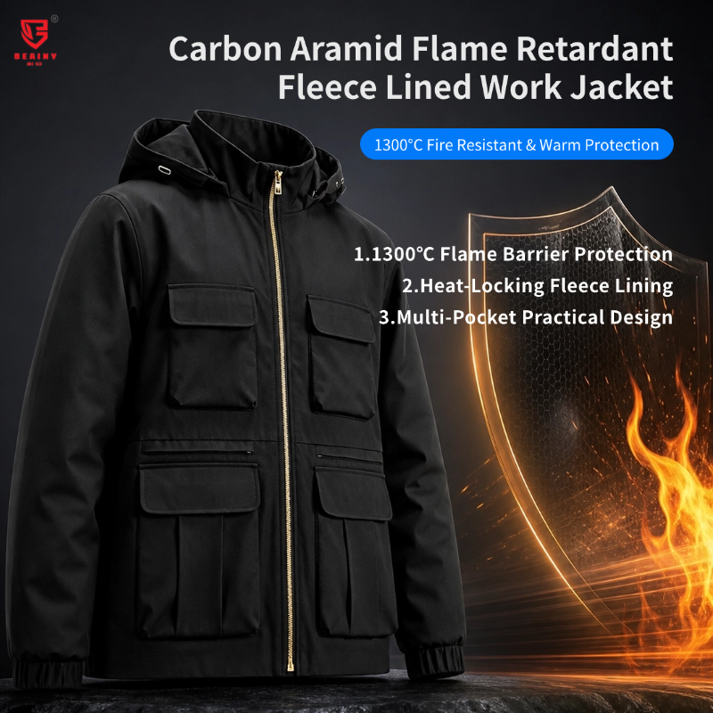 Carbon Aramid Flame Retardant Fleece Lined Work Jacket, 1300°C Fire & Warmth Dual Protection Safety Coat