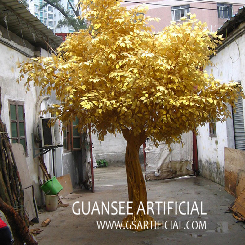  Nyt produkt af kunstigt gyldent ficustræ engrospris indendørs og udendørs dekoration falsk træ 