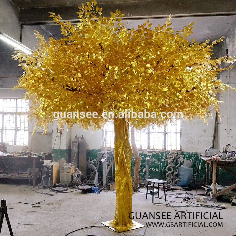 big trunk fiberglass gold artificial banyan tree 3m ficus tree shopping mall decor