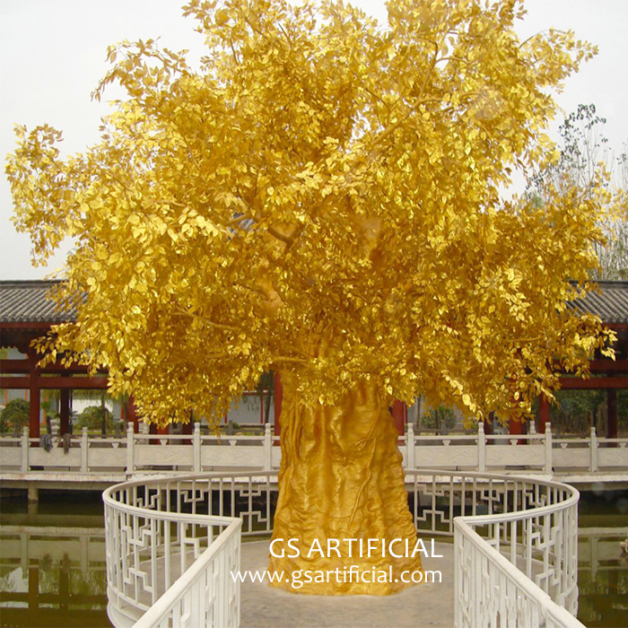 Декорация за градински парк 5 м. Изкуствени златни листа Баняново дърво голям фикус
