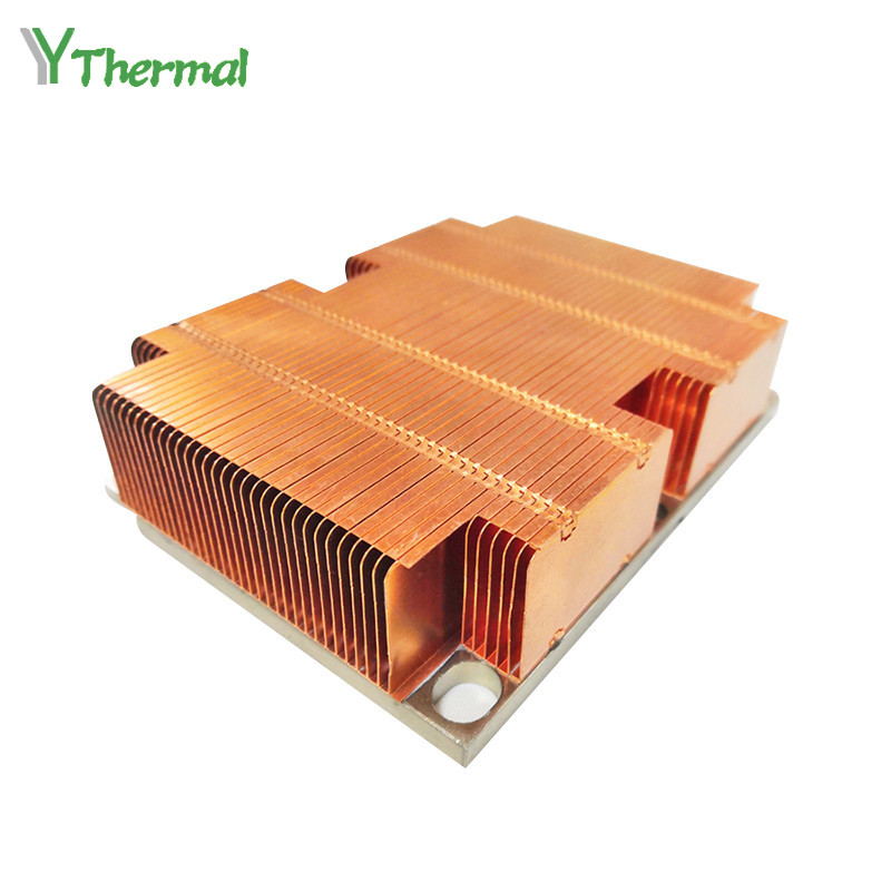 Dissipador de calor de cobre do servidor do dissipador de calor 2U da aleta da curvatura com placa de base de alumínio