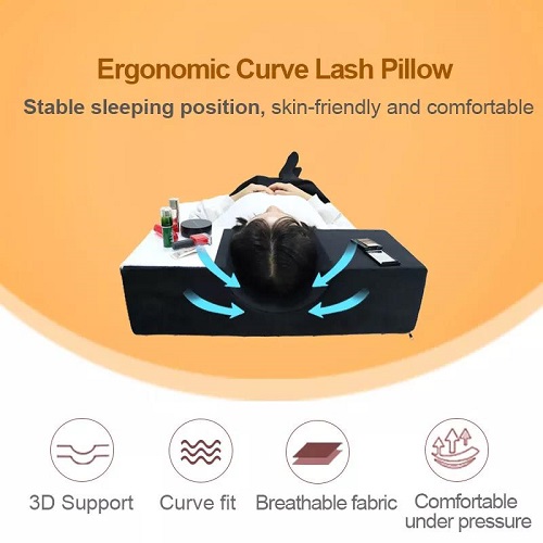 Eyelash Extension Neck Pillow With Acrylic Shelf Organizer Stand for Left People, PU Leather Waterproof Lash Extension Grafting
