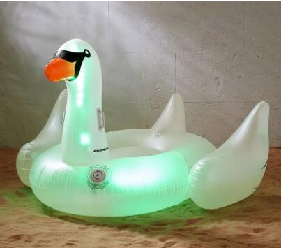 LED gigante ilumina cisnes flutuando