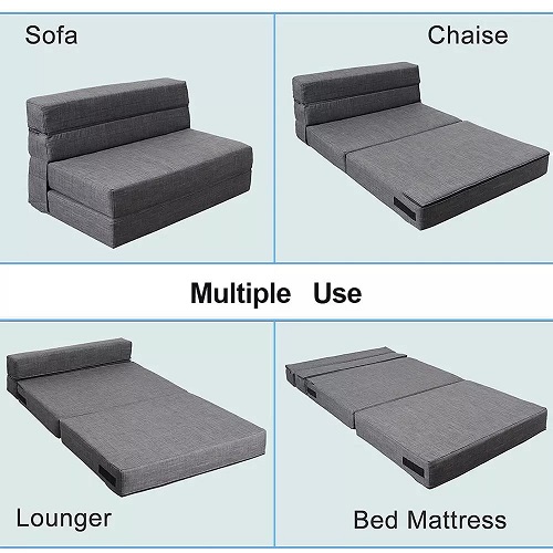 Tri-Fold Foam Folding Mattress and Sofa Bed for Guests Folding Sofa Portable Guest Bed
