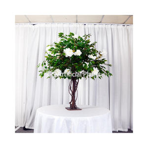 Customized Green artificial ficus tree mixed with peony flower tree table centerpiece