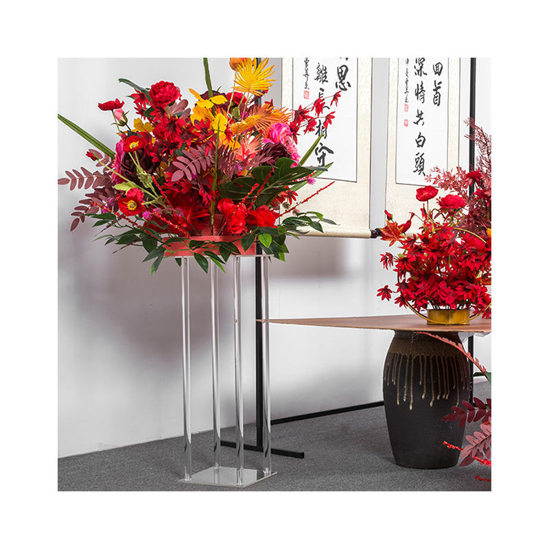 Crystal Clear Acrylic Flower Stand Table Centerpiece Rack ຈໍສະແດງຜົນສີ່ຫລ່ຽມສໍາລັບການຕົກແຕ່ງງານລ້ຽງງານແຕ່ງງານ