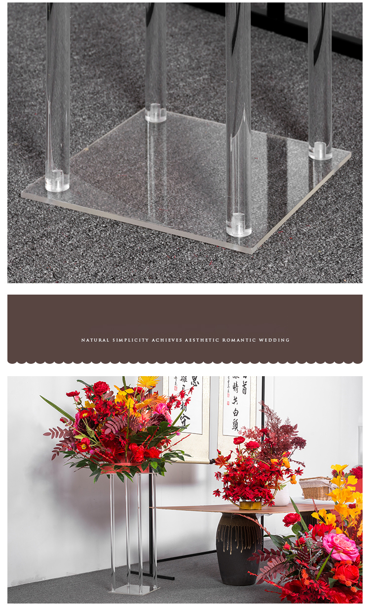  Crystal Clear Acrylic Flower Stand Table Centerpiece Rectangular Display Rack for Ukwati Zokongoletsa Phwando 