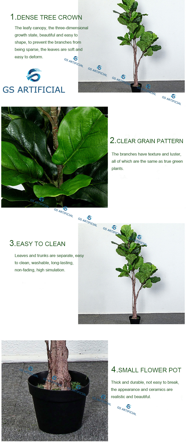 Artificial Fiddle Leaf Fig Realistic Faked Plants Ficus lyrata with Pots for Home and Office Decoration