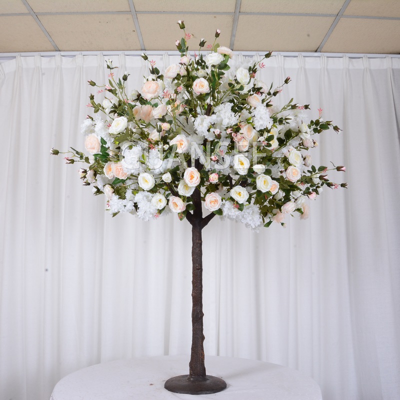  Wit peony tiruan 5 kaki dicampur karo kembang sakura ing njero ruangan Hiasan Pohon Kembang Tiruan Pernikahan 