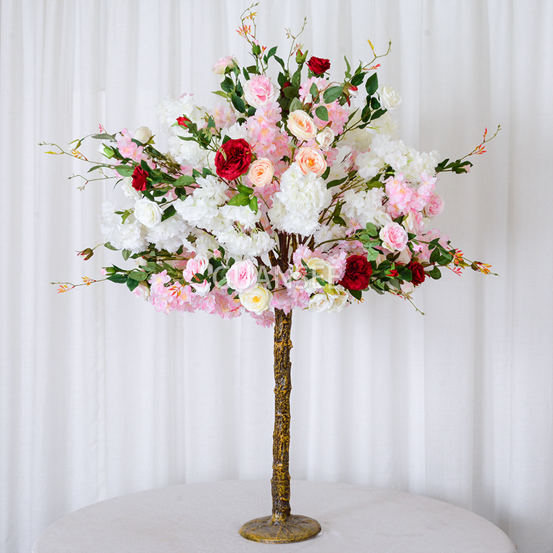  5 pėdų dirbtinis bijūnų medis sumaišytas su vyšnių žiedų gėlėmis Patalpų Dirbtinių gėlių medžio dekoro vestuvės 