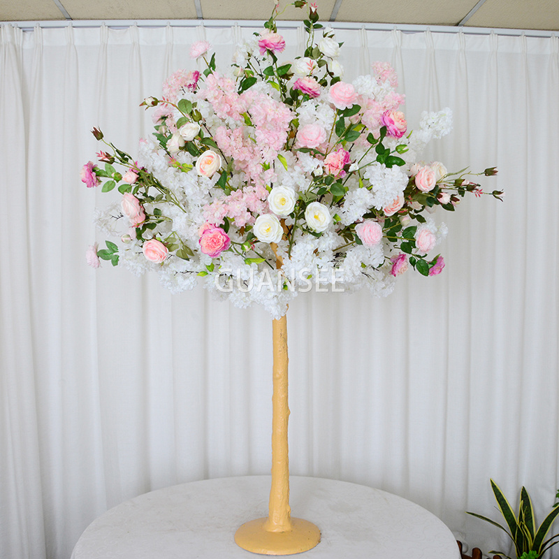  5 kaki wit peony tiruan dicampur karo kembang sakura ing njero ruangan Hiasan Pohon Bunga Buatan Pernikahan 