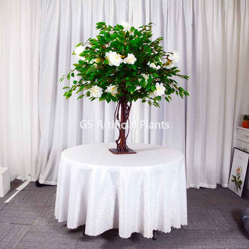  Pemë artificiale ficus 4ft e përzier me lule bozhure për dekorimin qendror të tryezës 