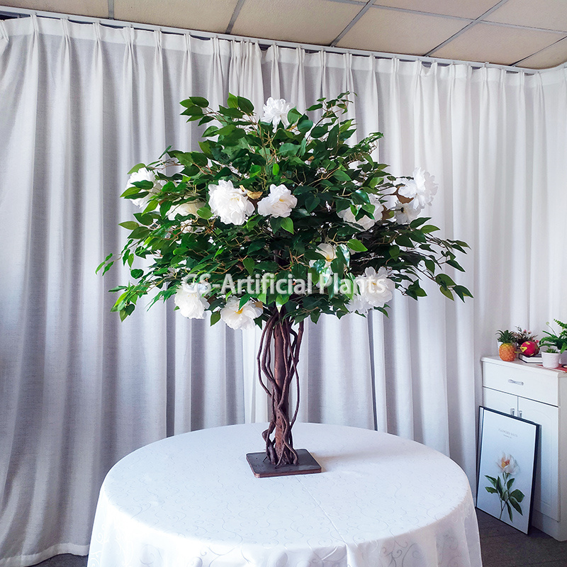  4 pėdų dirbtinis fikuso medis, sumaišytas su bijūno gėle, skirtas stalo dekoravimui 