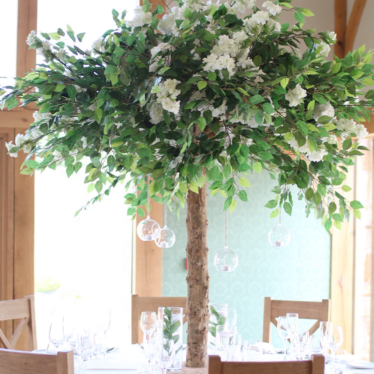 Artificial Green Leaves Ficus Tree with Cherry Blossom