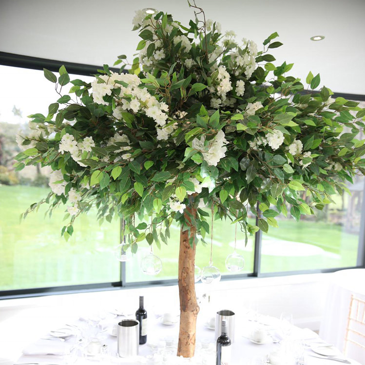  Ficus a foglie verdi artificiali con fiori di ciliegio 