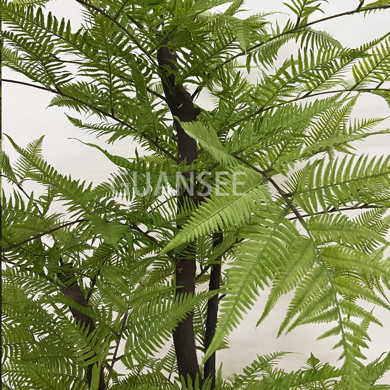 Artificial green leaves wooden tree indoor decoration