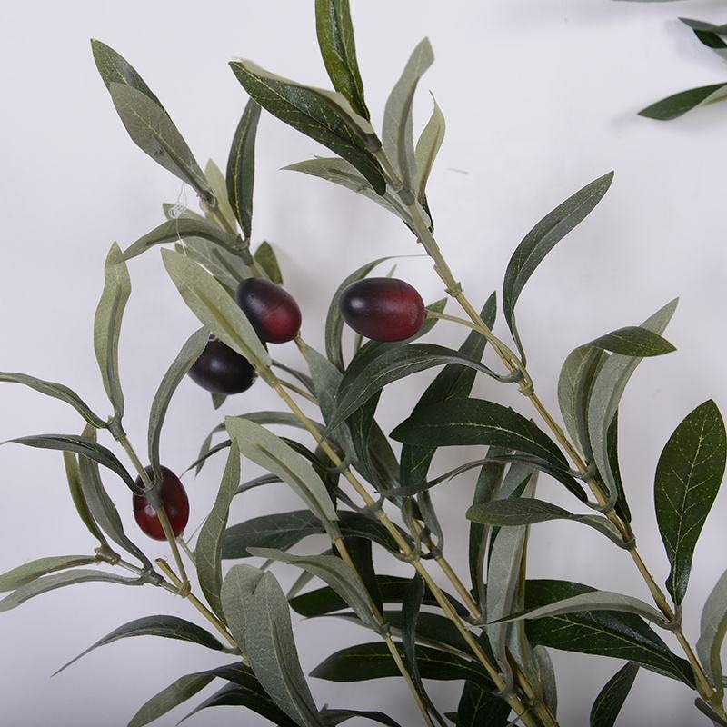Zari Plastmasas olīvu lapas stublājs Mākslīgais olīvu zars ar augļiem mājas dekorēšanai