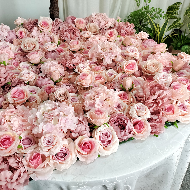  Изкуствена сватбена стена с копринени цветя 
