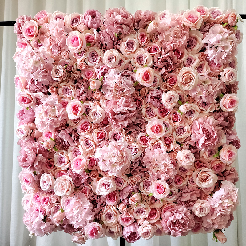  Изкуствена сватбена копринена стена с цветя 
