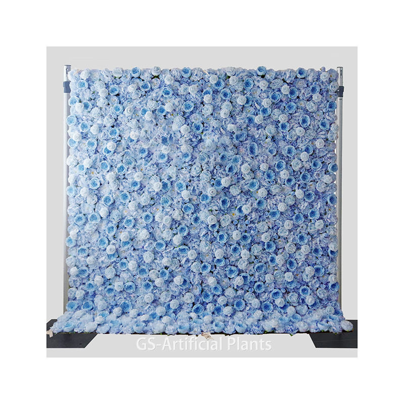 Dirbtinė šilko mėlyna gėlių siena