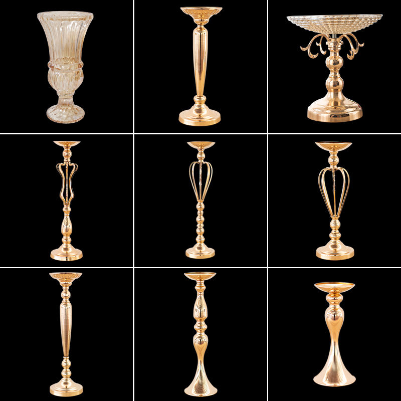Hot-selling European iron electroplating metal vase for wedding props main table decoration flower vase road lead ornaments