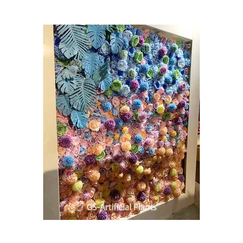 Artificial silk rose fabric flower wall for wedding