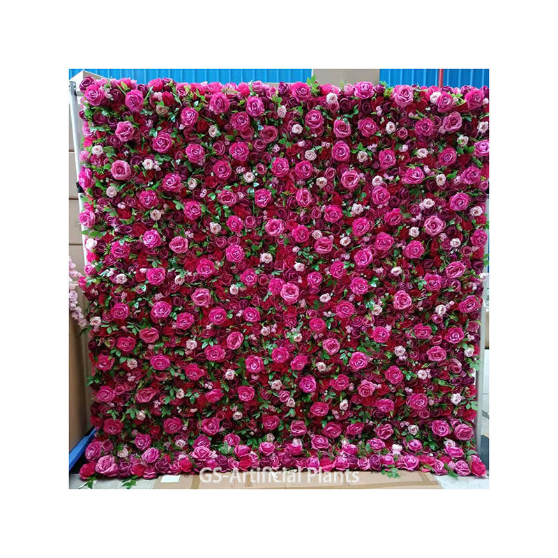 شادی کے لیے مصنوعی ریشم گلاب کے تانے بانے کے پھول کی دیوار