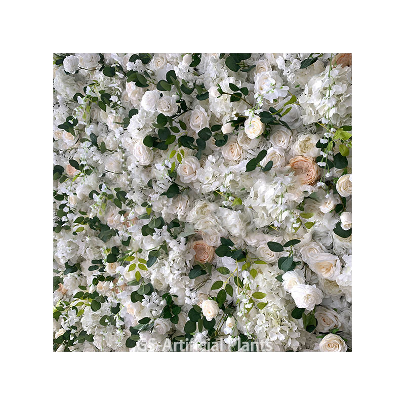 कृत्रिम रेशम सफेद गुलाब के फूल की दीवार