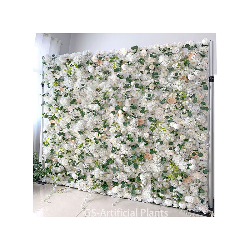  Dirbtinis šilkas Balta rožių gėlių sienelė 