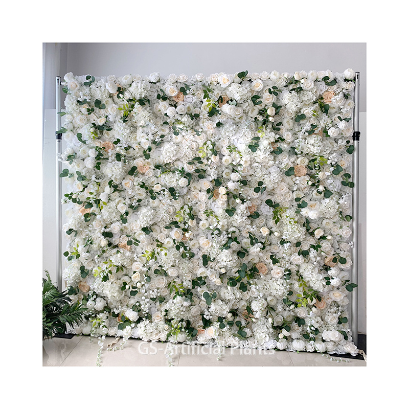  קיר פרחי ורד מלאכותי משי לבן 