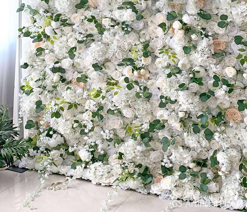 कृत्रिम रेशम सफेद गुलाब फूल दीवार 