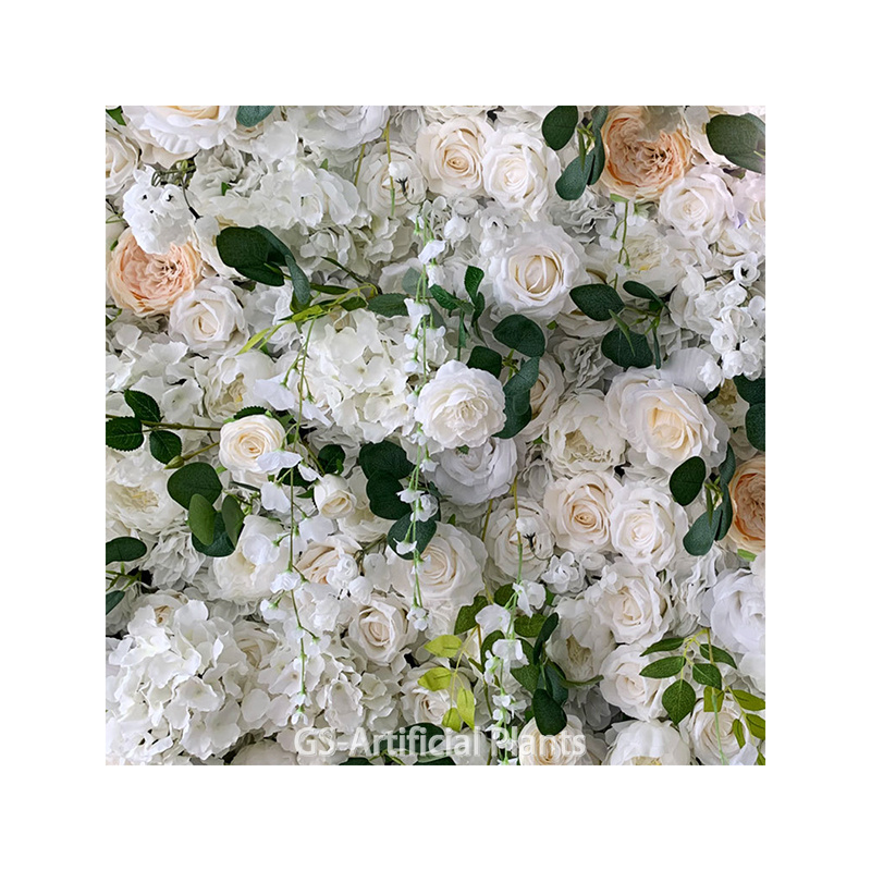  Parede de flores de rosa branca de seda artificial 