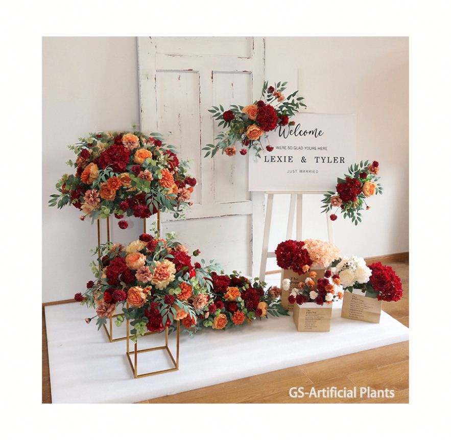 Pažadas renginio dekoravimas gėlėmis dirbtinio šilko gėlių stalo bėgikas Vestuvių dekoras Dirbtinių gėlių eilė