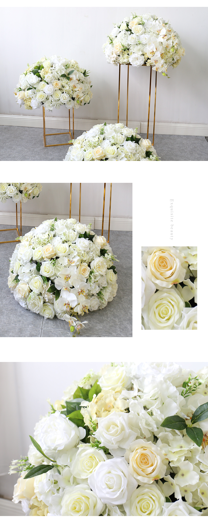  Bola de flores brancas artificiais para decoração de casamento 