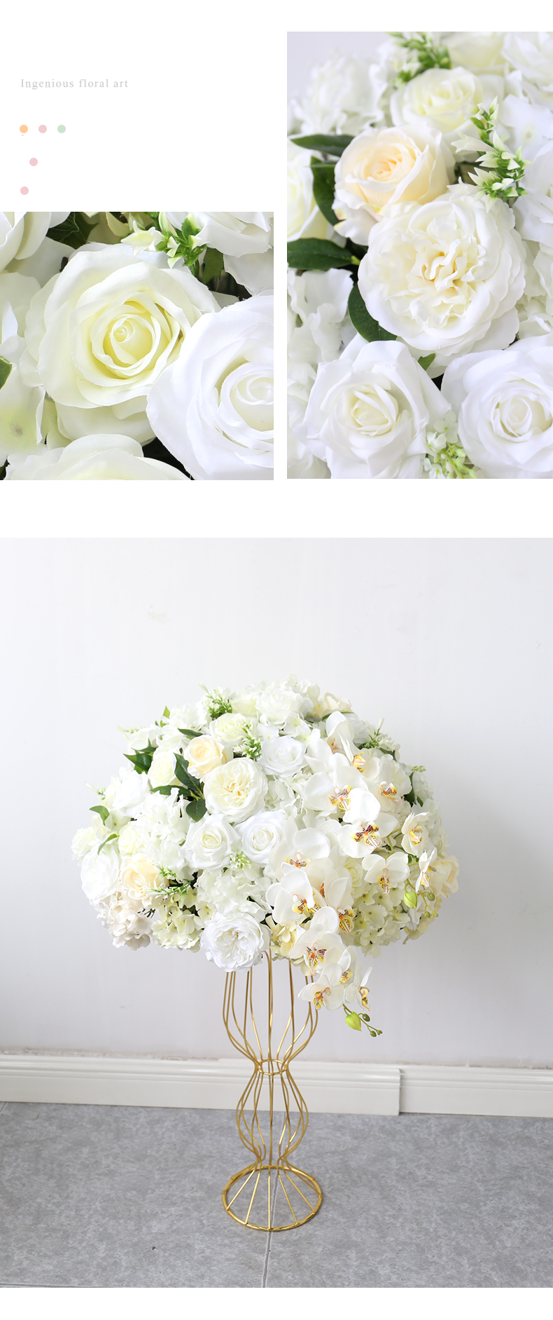  Kunstig hvit blomsterball til bryllupsdekorasjon 