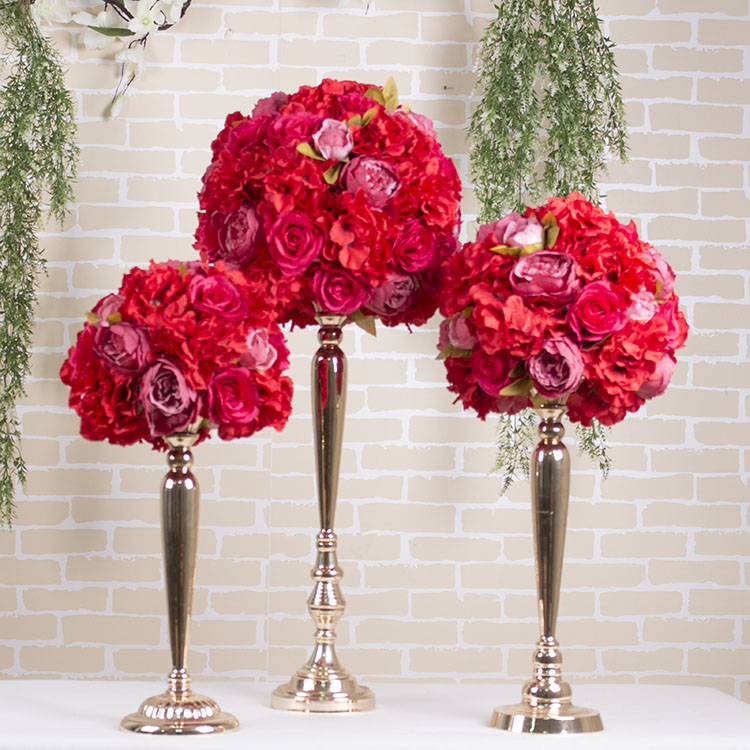  Бал с червени розови цветя от изкуствена коприна за сватба 