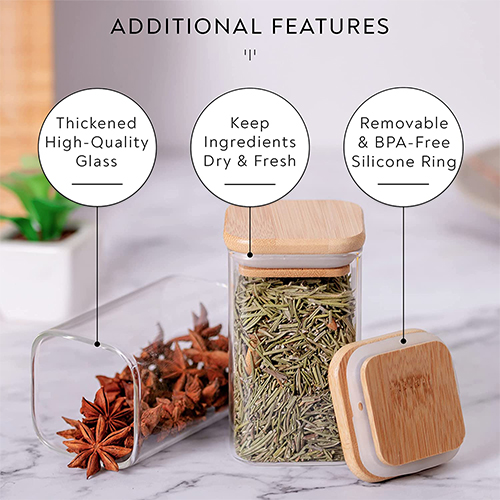 Wholesale Square Kitchen Wooden Lid Luxury Stackable Glass Spice Jars with  Bamboo Lid Set Spice Jar - China Glassware and Jar price