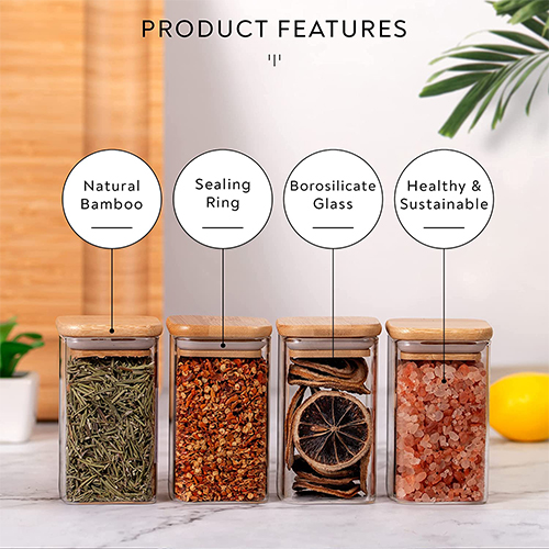 12 Natural Bamboo Spice Jars - 8.5oz Large Spice Jars with Bamboo Lids -  Seasoning Glass Jars with Airtight Lids - Spice Jars Lids Bamboo Containers