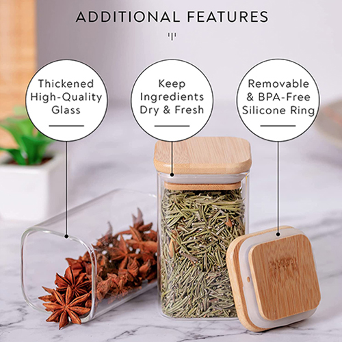 Glass And Bamboo Spice Jars